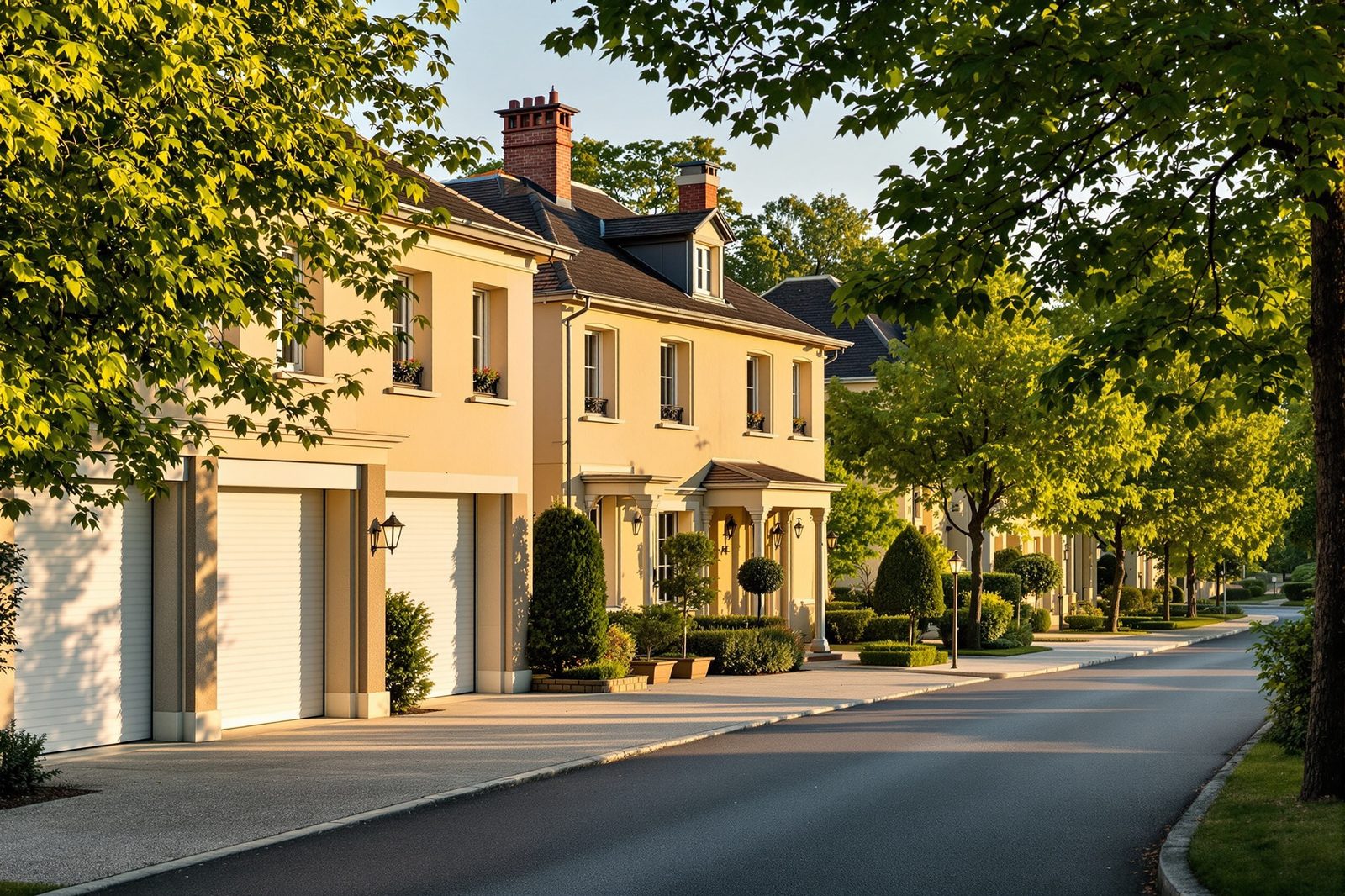Quartiers résidentiels d'Écully avec maisons et volets roulants