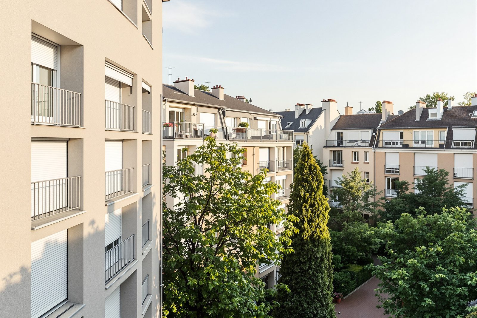 Quartier résidentiel à Vénissieux avec volets roulants